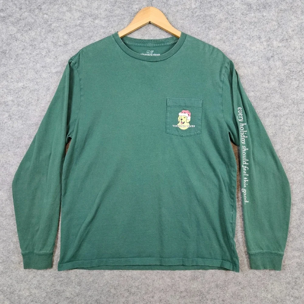 Vineyard Vines Green Long Sleeve Tee T-Shirt Size‎ M Holidays Christmas Cotton